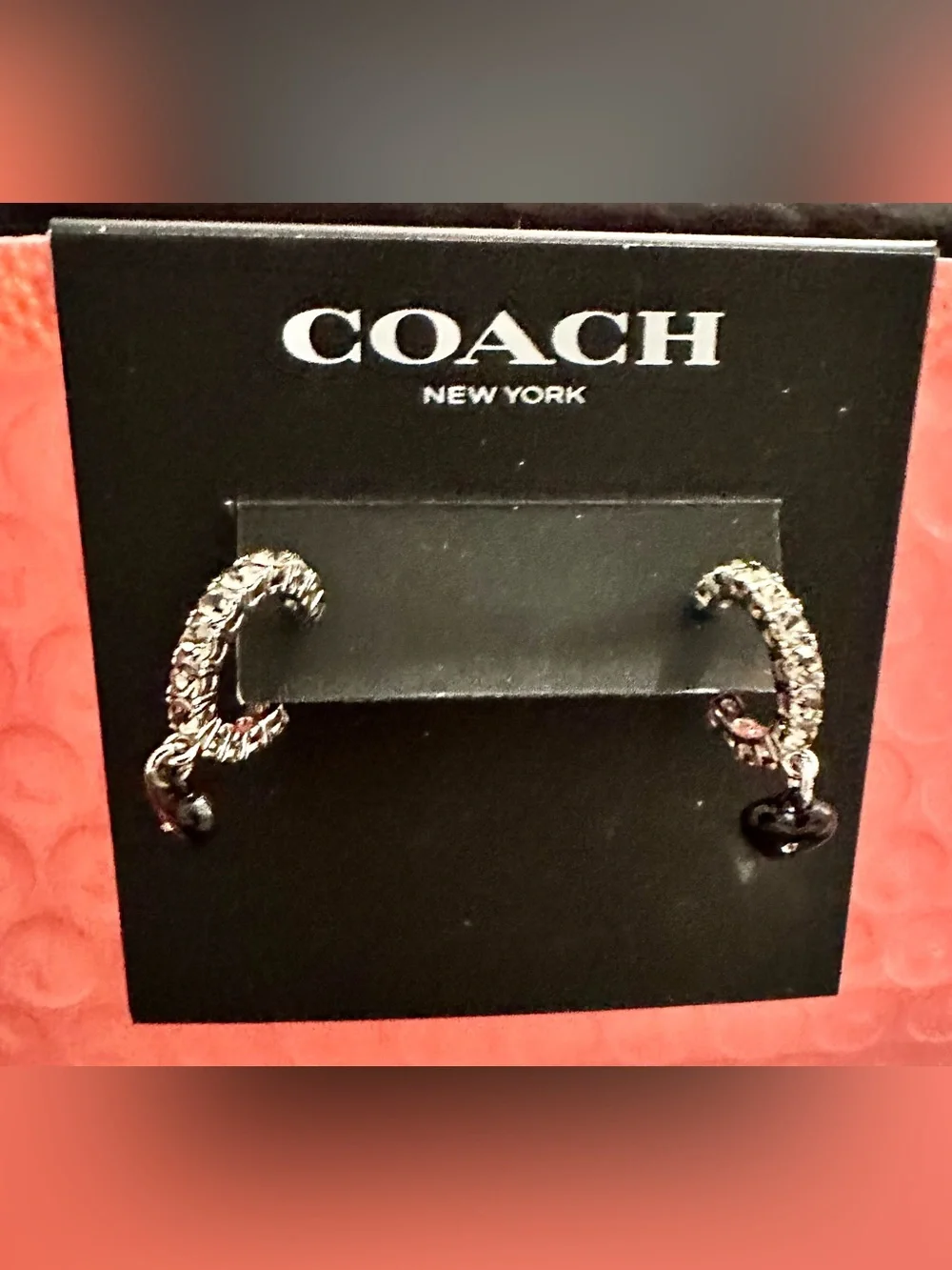 NWT Coach Women’s Black Heart Crystal Drop Heart Earrings - Picture 6 of 9